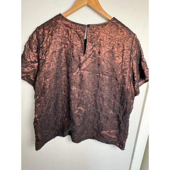 Vintage New York City Design Co Woman's 1X Copper Sheer Black Embroidered Blouse - Picture 5 of 8